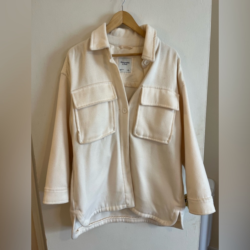 Abercrombie & Fitch Cream Oversized Fleece Shacket